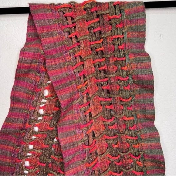 Hand Crafted Weaved & Braided Multi Colored Raw Silk Scarf Fringe New Unisex - Picture 9 of 16
